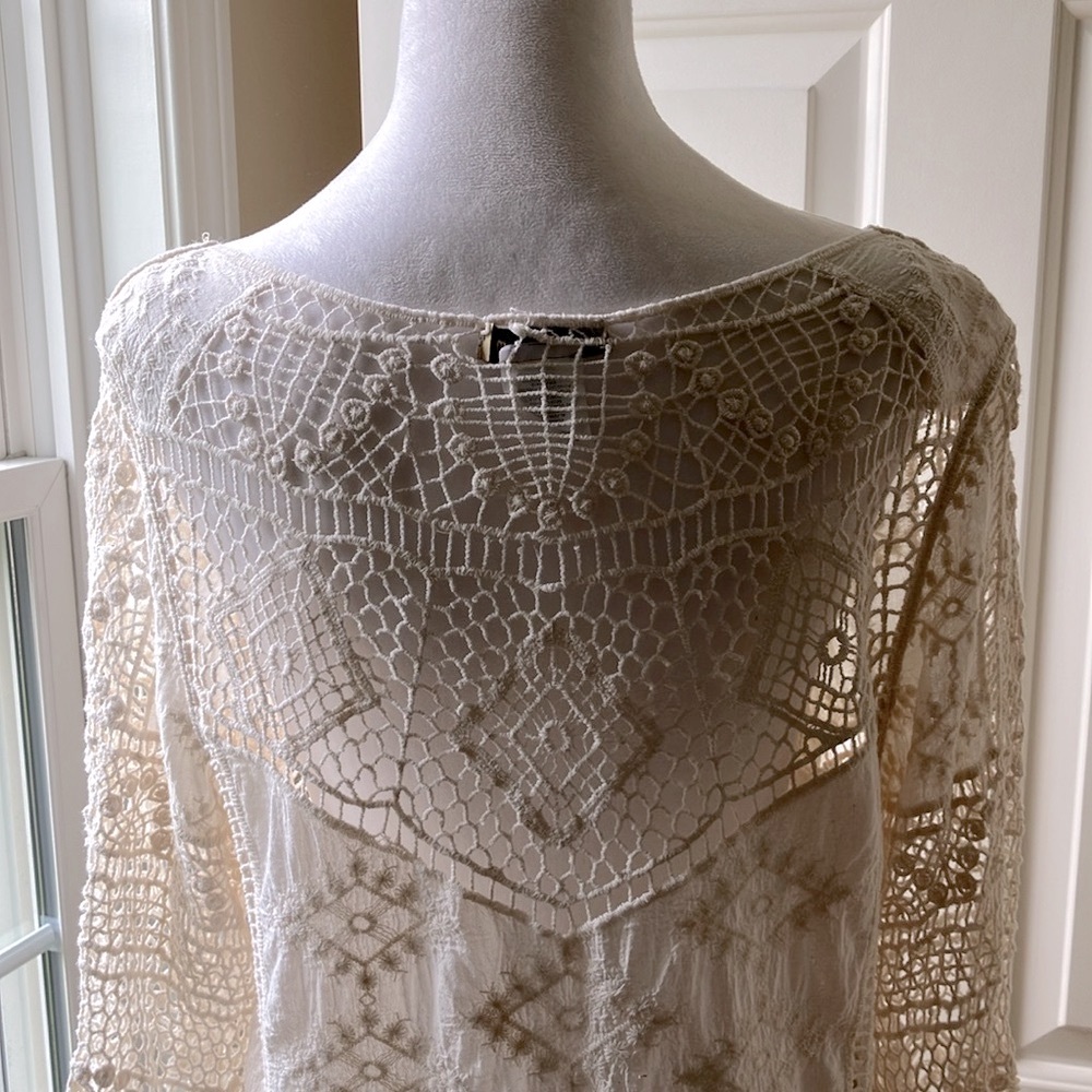 Democracy Crochet/Open Knit Relaxed Top Cream Size M - Picture 5 of 10